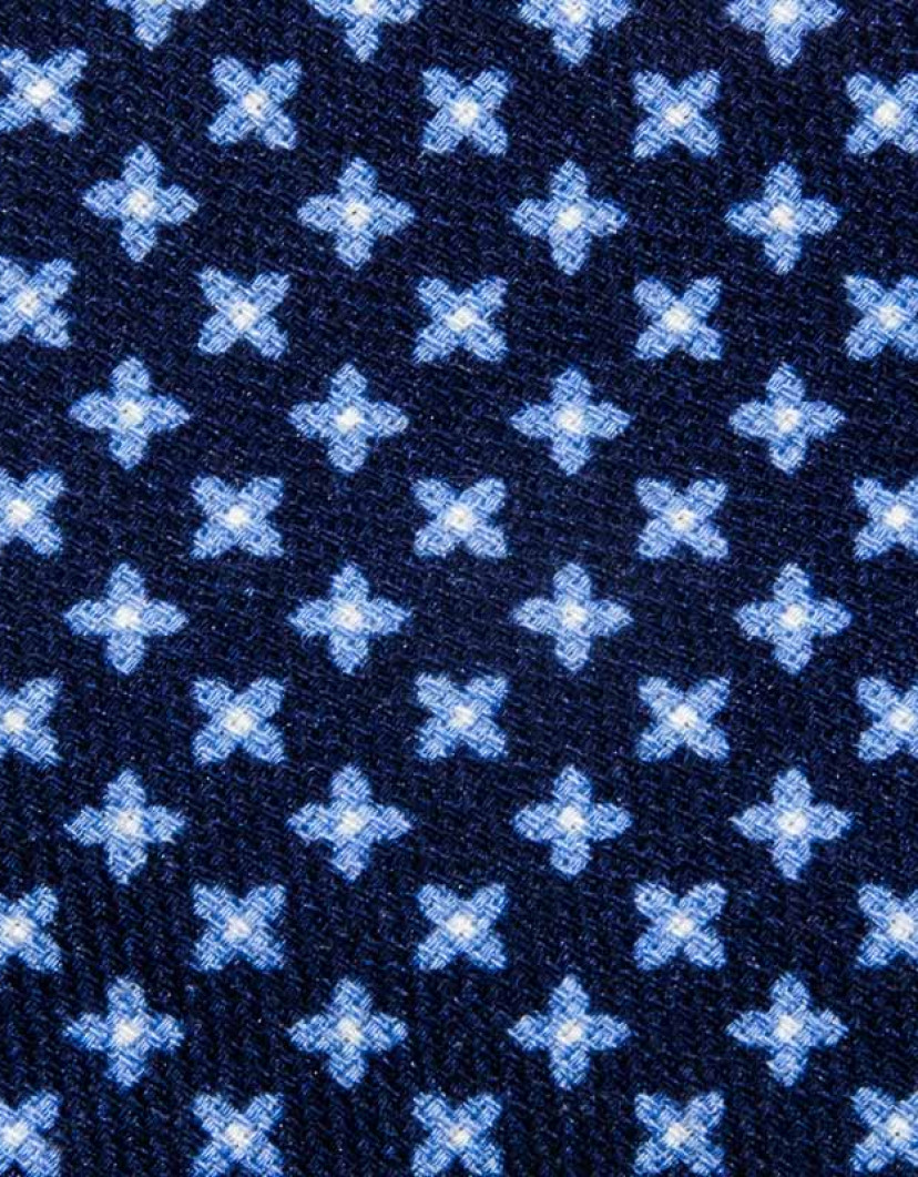 Patrick-Hellmann-Collection-Blue-Tie-With-Light-Blue-Flower-100-Wool-image Patrick Hellmann Collection Blue Tie With Light Blue Flower 100% Wool image